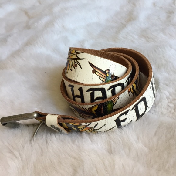 Ed Hardy Accessories - Ed Hardy Leather Belt White L